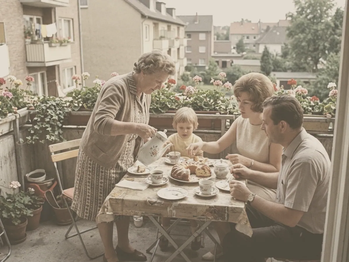 Das Balkon-Foto, wie es verblasst im Album liegt